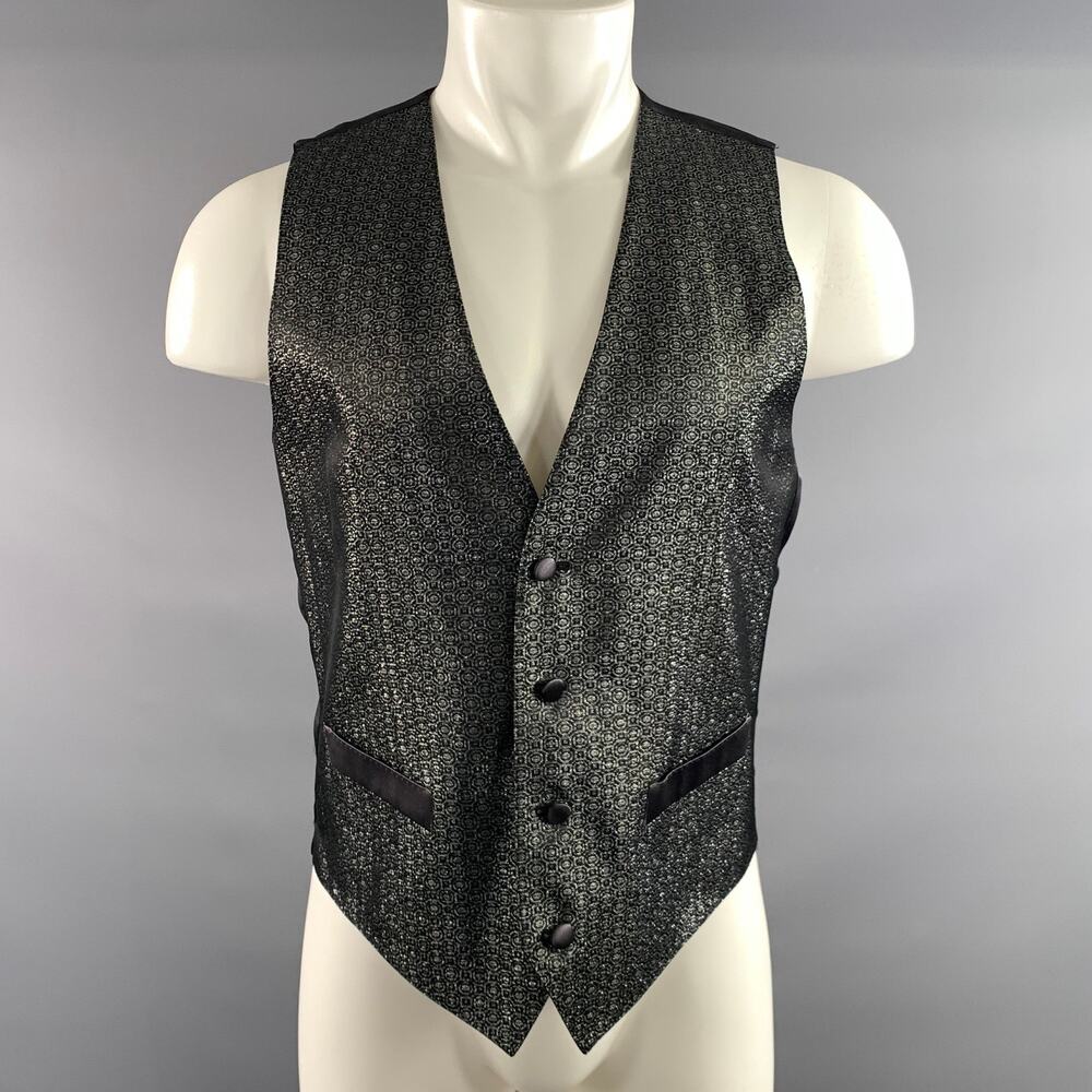 DOLCE & GABBANA Size 38 Silver Black Jacquard Acetate Blend Buttoned Vest